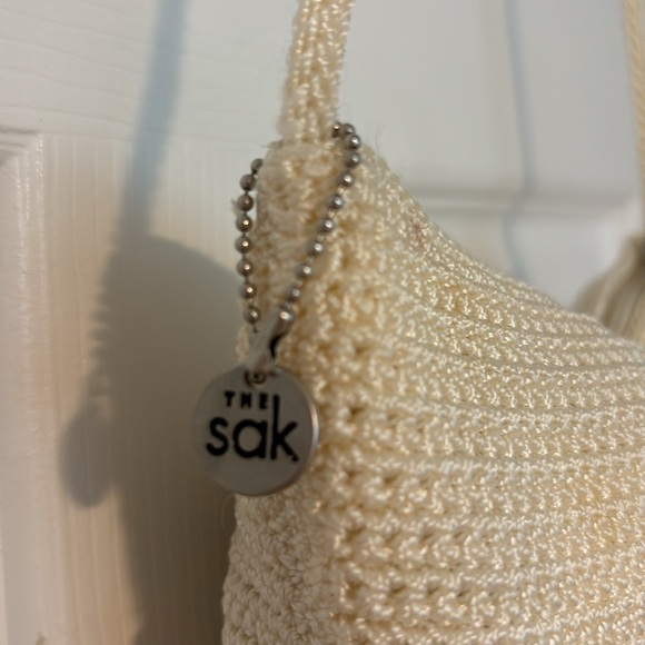 THE SAK woven lined mini purse bag crochet handle interior zippered pocket cream - Picture 8 of 15